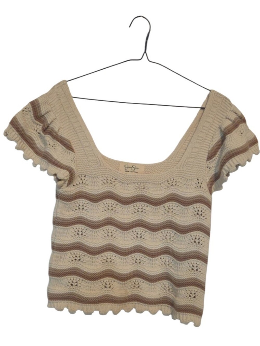 Jessica Simpson Cream Striped Crochet Crop Top Boho